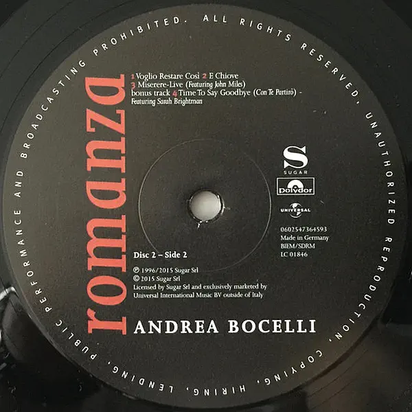 Andrea Bocelli - Romanza – Vinilinės plokštelės